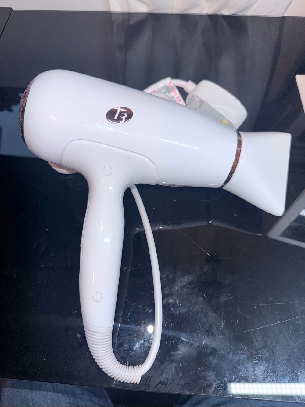 T3 White Hair Dryer with Rose-Gold Accent